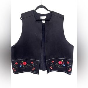 Vintage Susan Bristol 3X Faux Suede Floral Embroidered Vest Plush Cottage